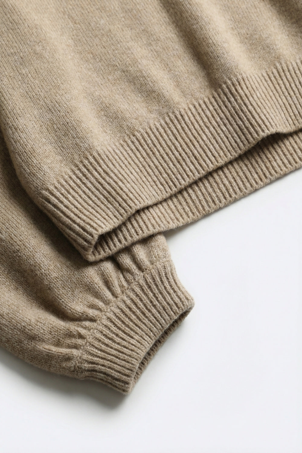 Beige Chunky Knit Sweater with Balloon Sleeves