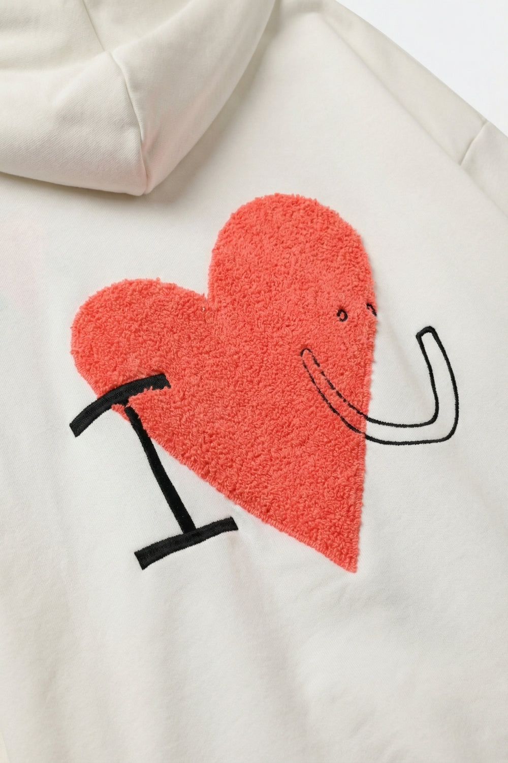 Cream Super-Soft Hoodie with Bouclé Heart Graphic