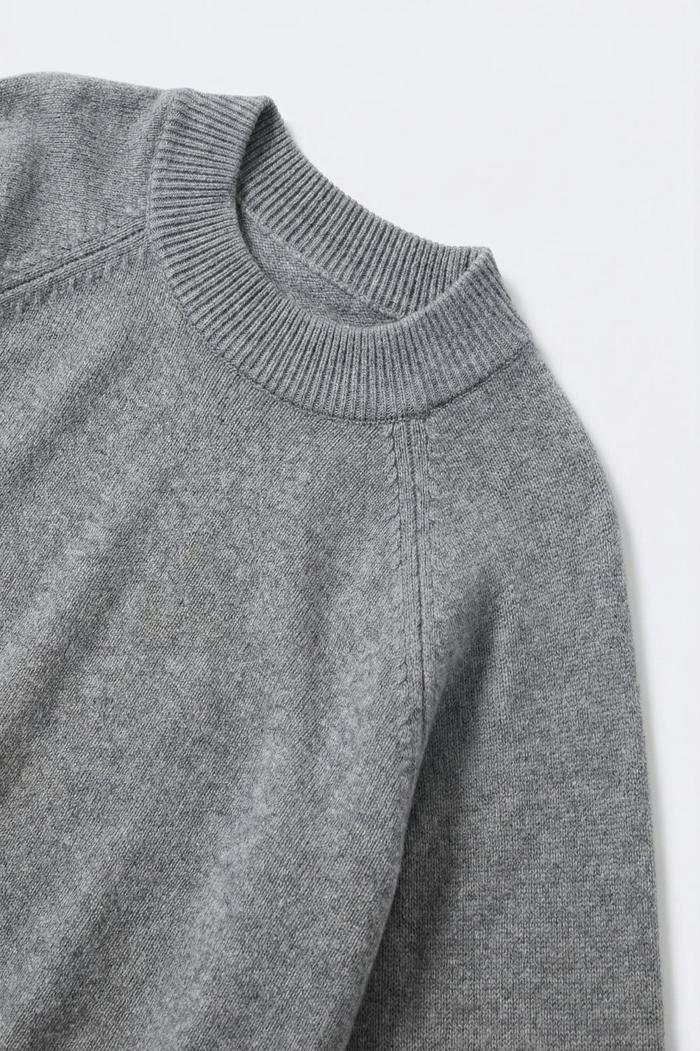 Grey Ribbed Knit Sweater with Balloon Sleeves