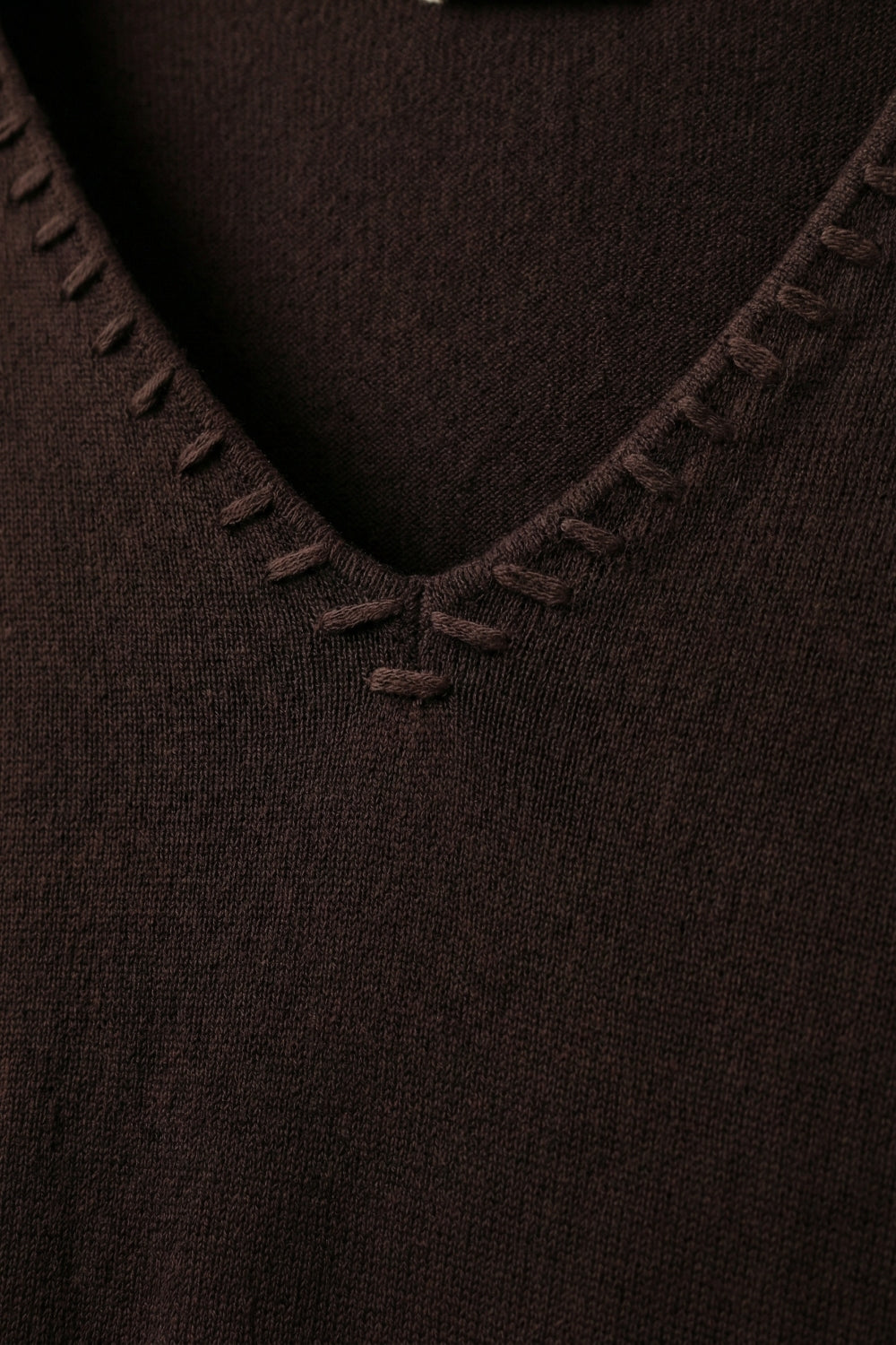 Fine Knit V-Neck Sweater with Decorative Neckline Detail in brown color - Jumpers