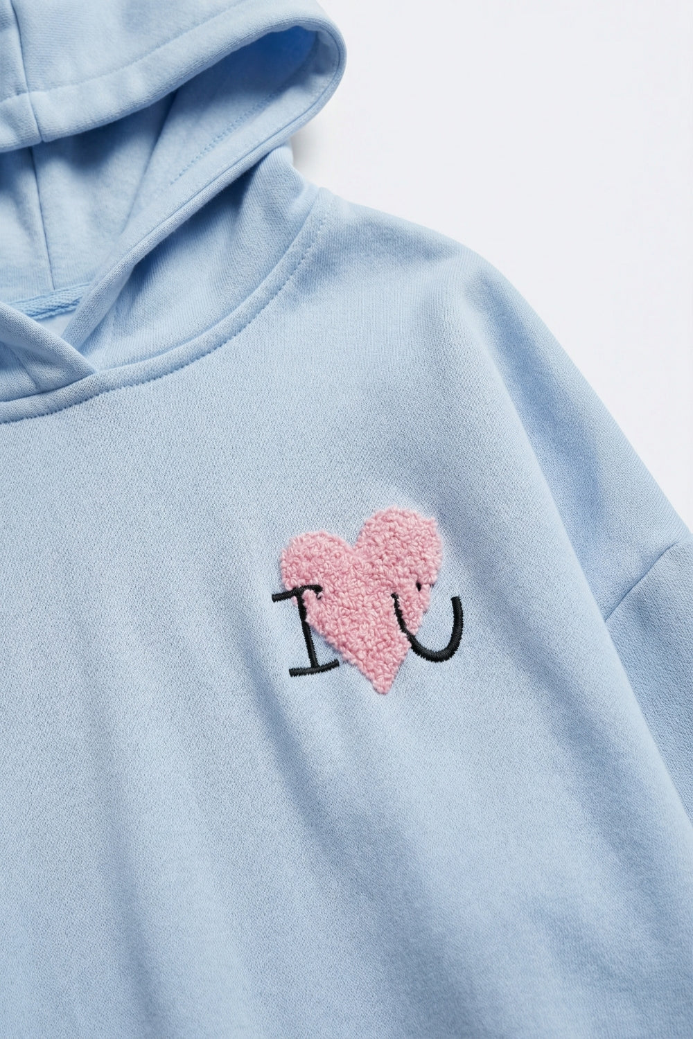 Baby Blue Super-Soft Hoodie with Bouclé Heart Graphic