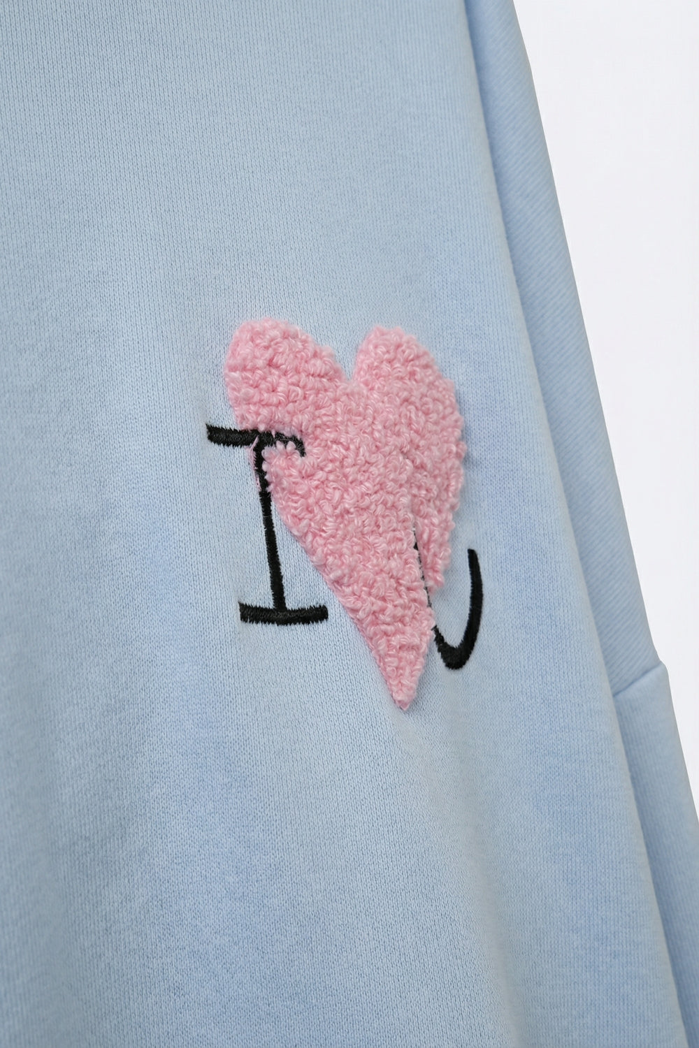 Baby Blue Super-Soft Hoodie with Bouclé Heart Graphic