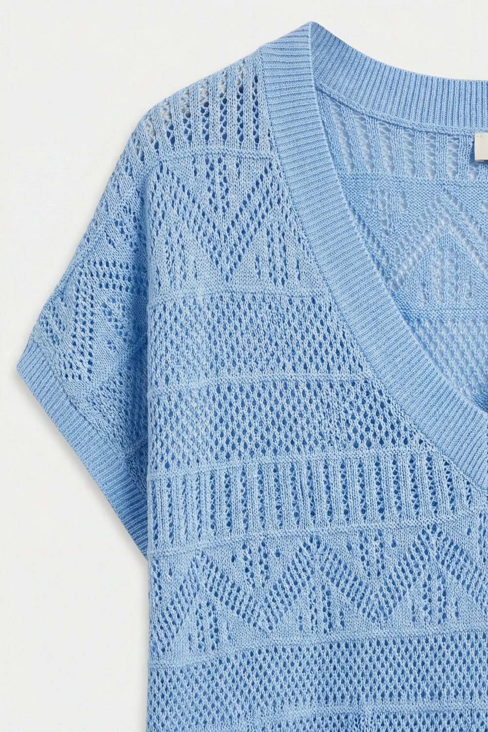 Light Blue Knit V-Neck Short Sleeve Top