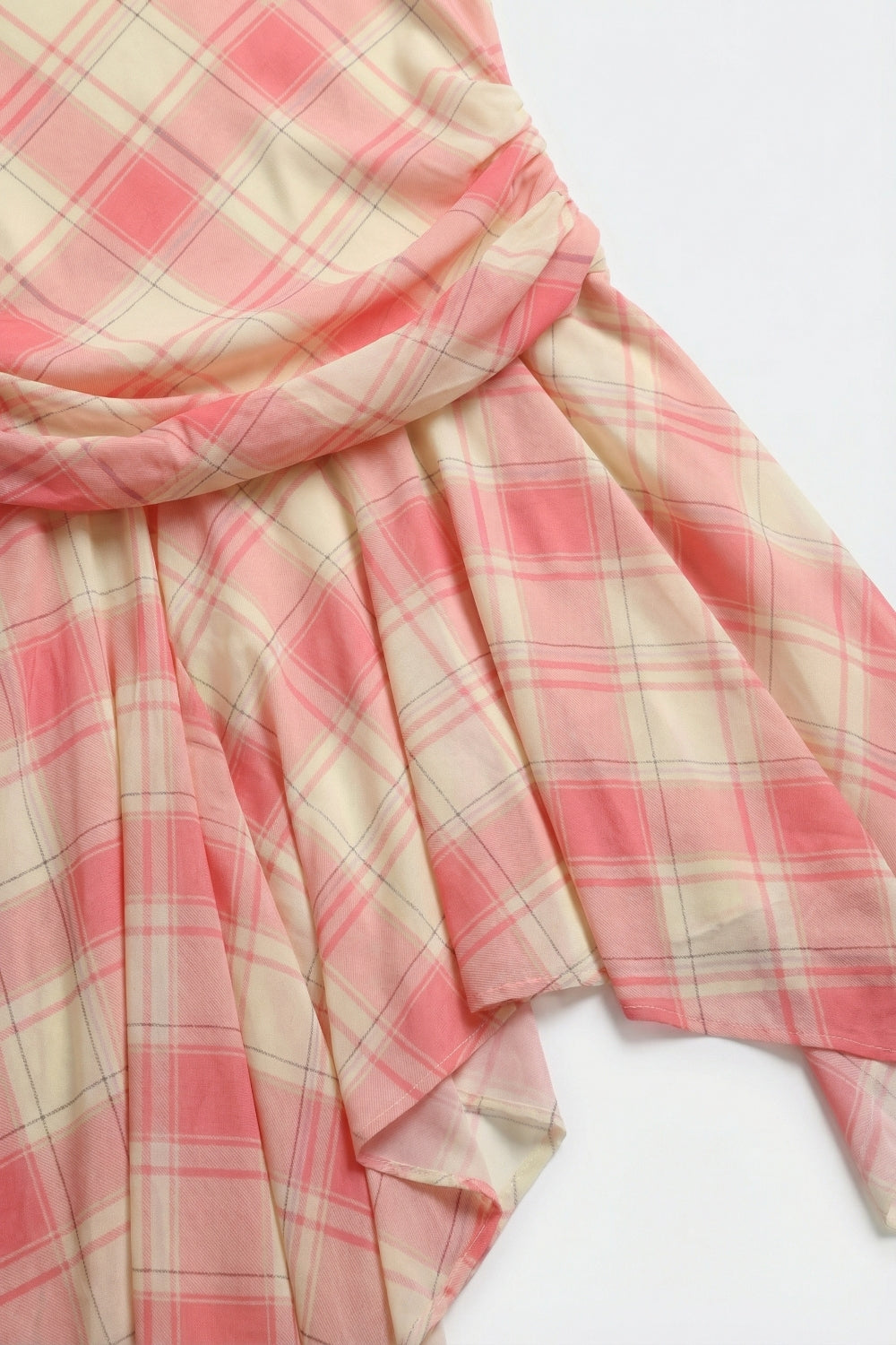 Mesh Fabric Plaid Long Sleeve Asymmetrical Dress in pink - dress