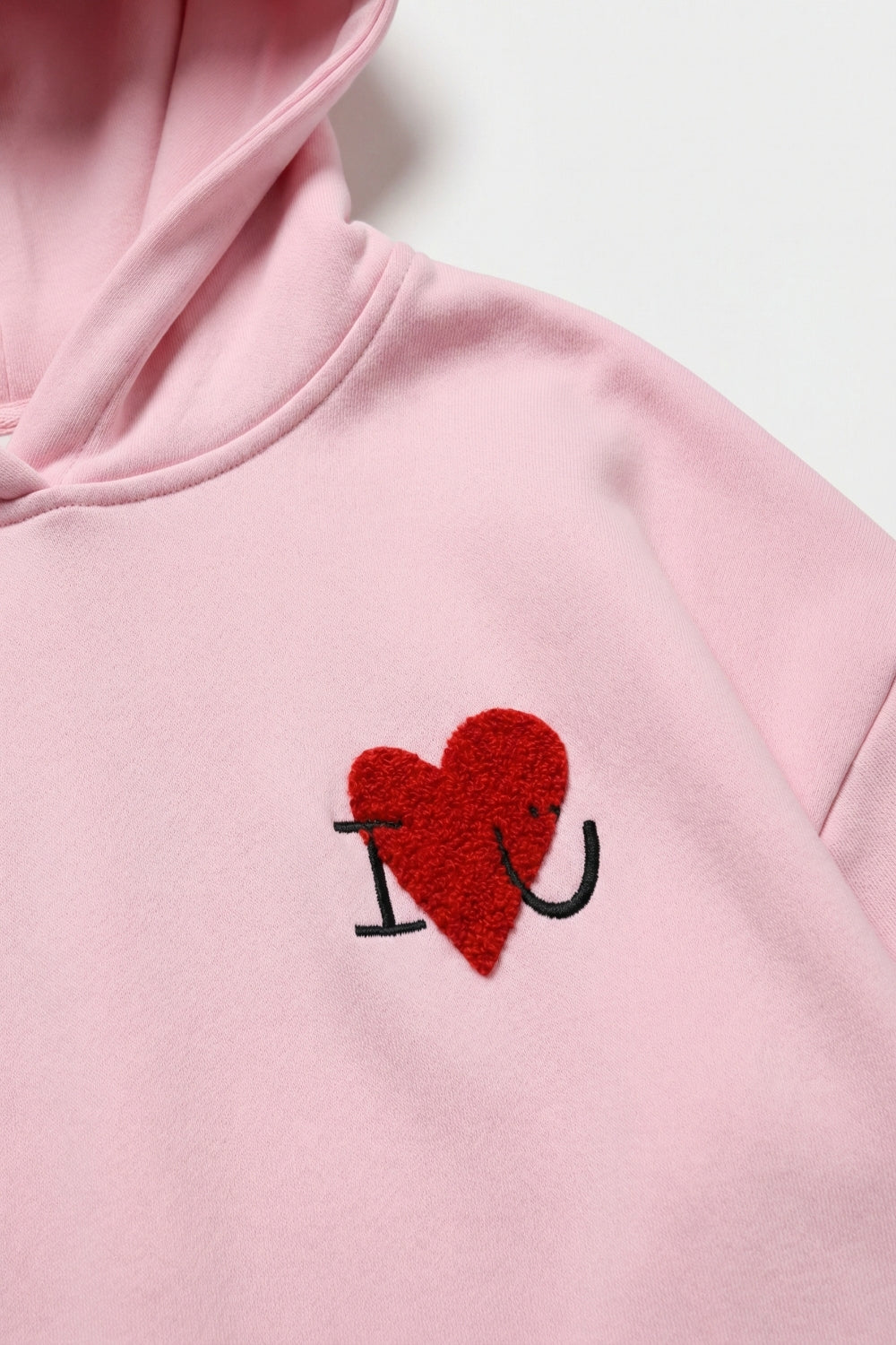 Baby pink Super-Soft Hoodie with Bouclé Heart Graphic