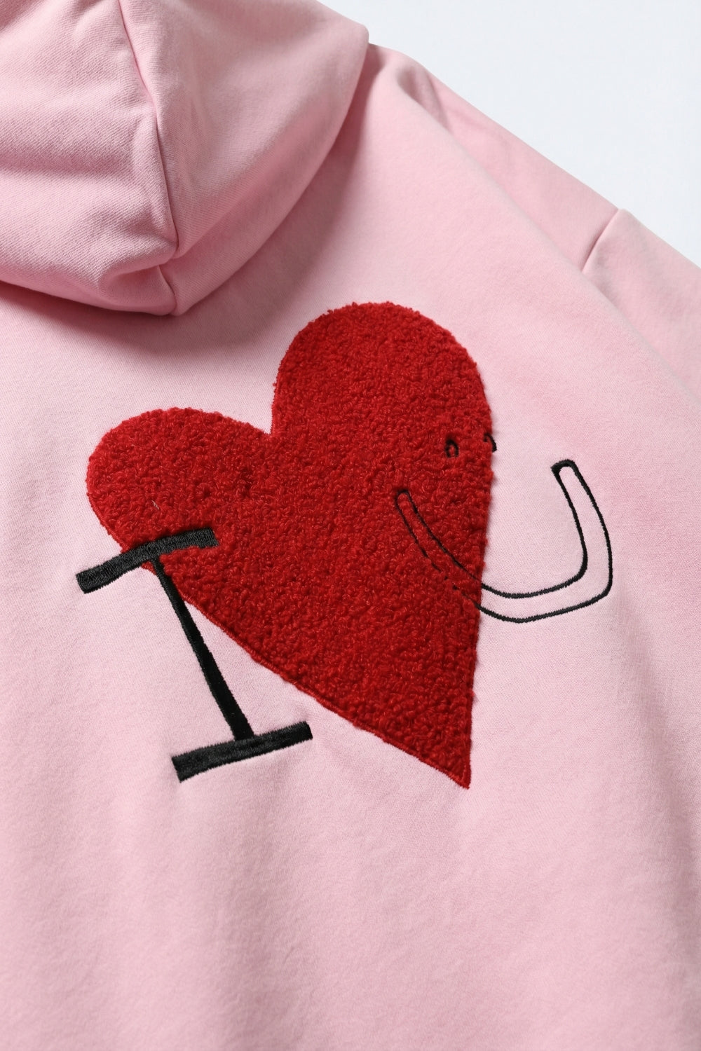 Baby pink Super-Soft Hoodie with Bouclé Heart Graphic