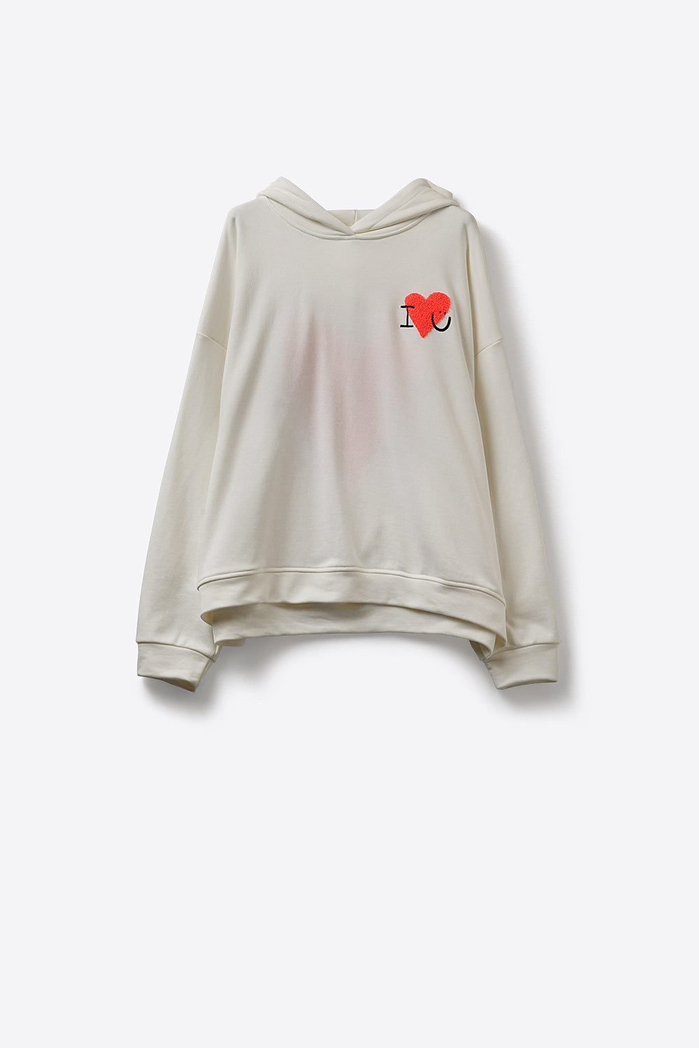 Cream Super-Soft Hoodie with Bouclé Heart Graphic