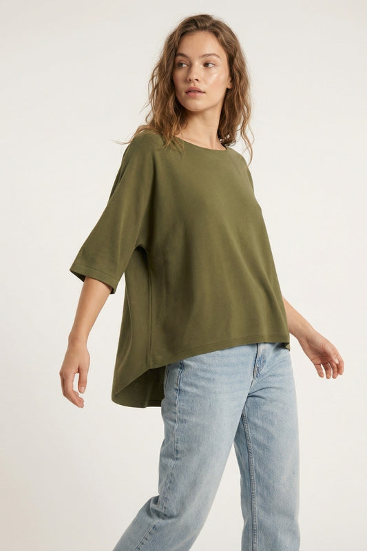 Oversized sweater in khaki with Elbow-Length Sleeves