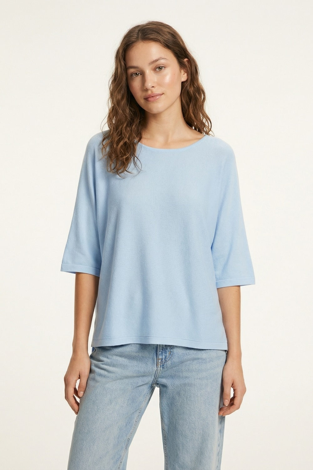 Light Blue Oversized sweater with Elbow-Length Sleeves