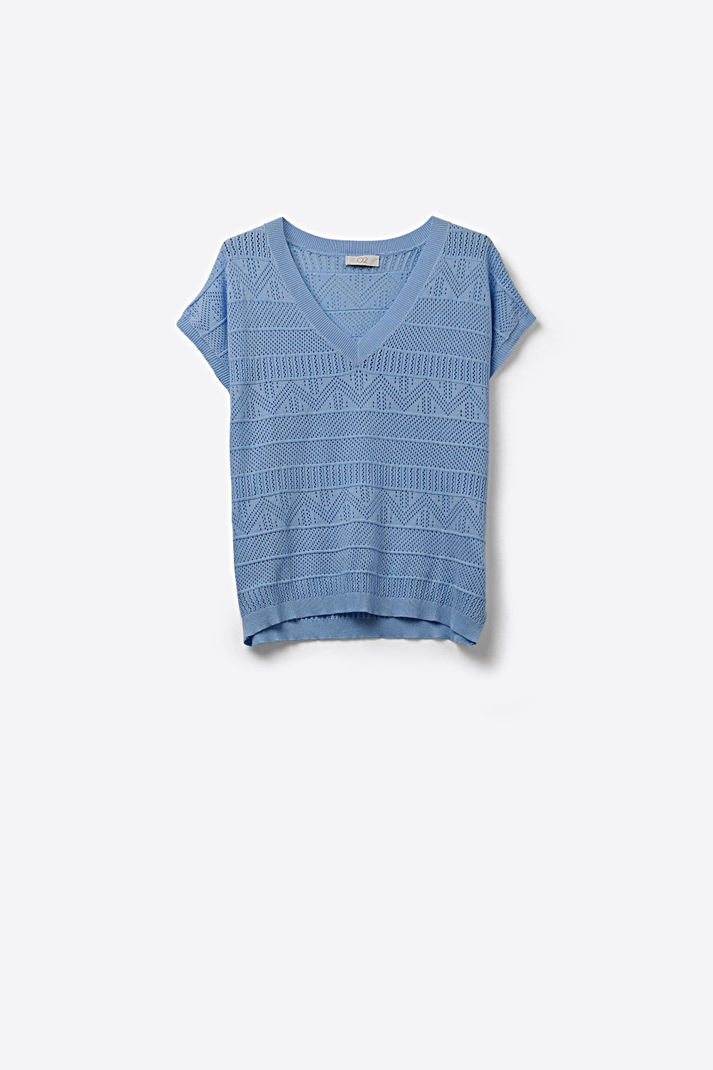 Light Blue Knit V-Neck Short Sleeve Top