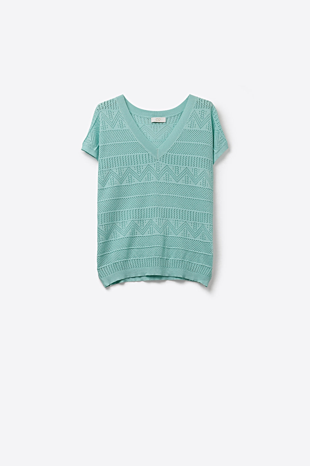 Light Blue Knit V-Neck Short Sleeve Sweater