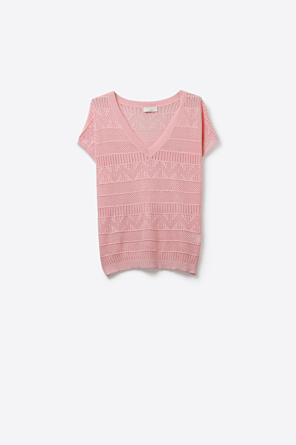Pink V-Neck Knit Top with Patterned Texture