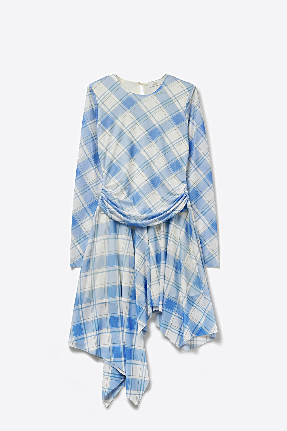 mesh fabric Long Sleeve Asymmetrical Dress in blue - dress