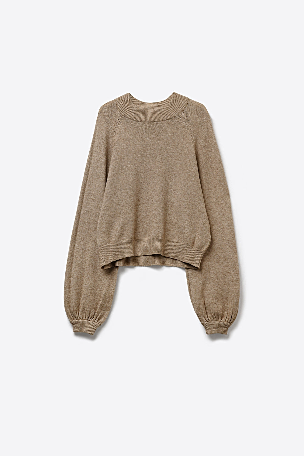 Beige Chunky Knit Sweater with Balloon Sleeves