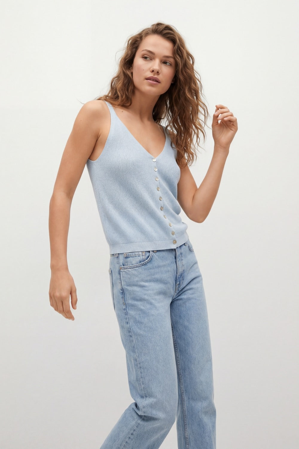 Baby Blue Knit Buttoned Crop Top