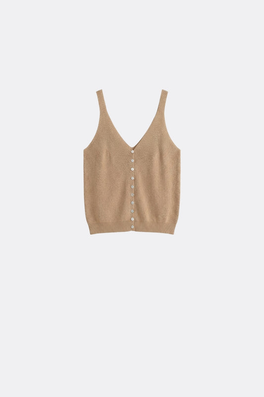 Camel Knit Buttoned Crop Top