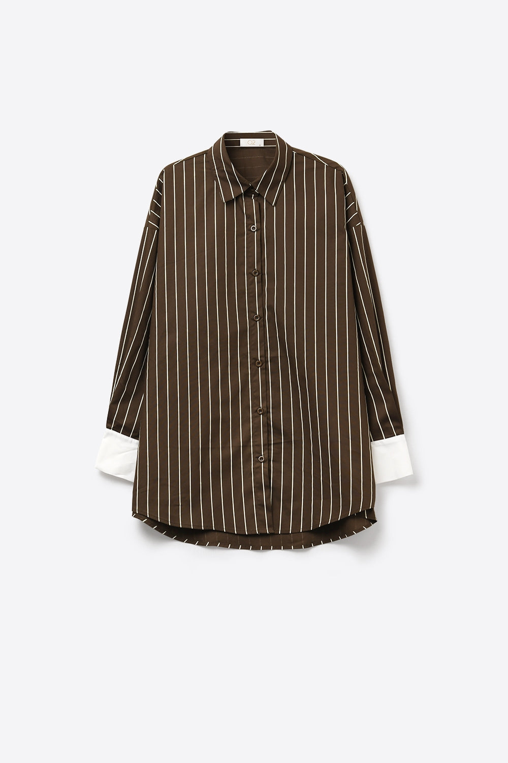 Brown Striped Long Sleeve Button-Up Shirt Dress - Shirts