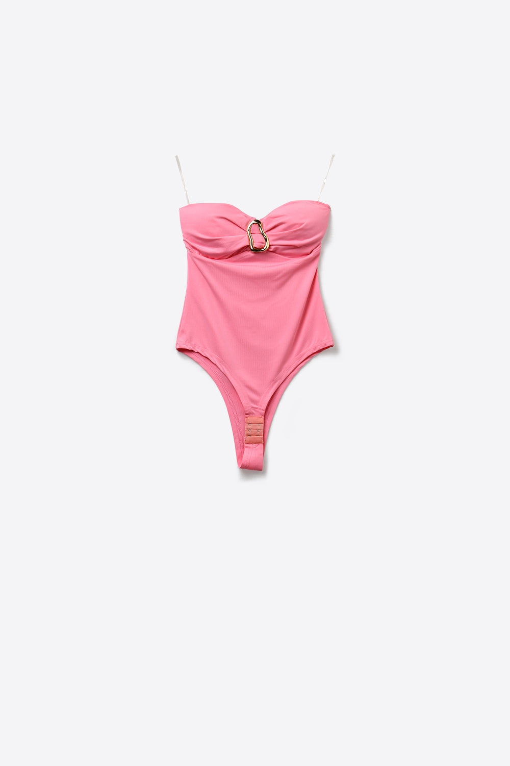 Pink Strapless Buckle Detail Bodysuit for Summer