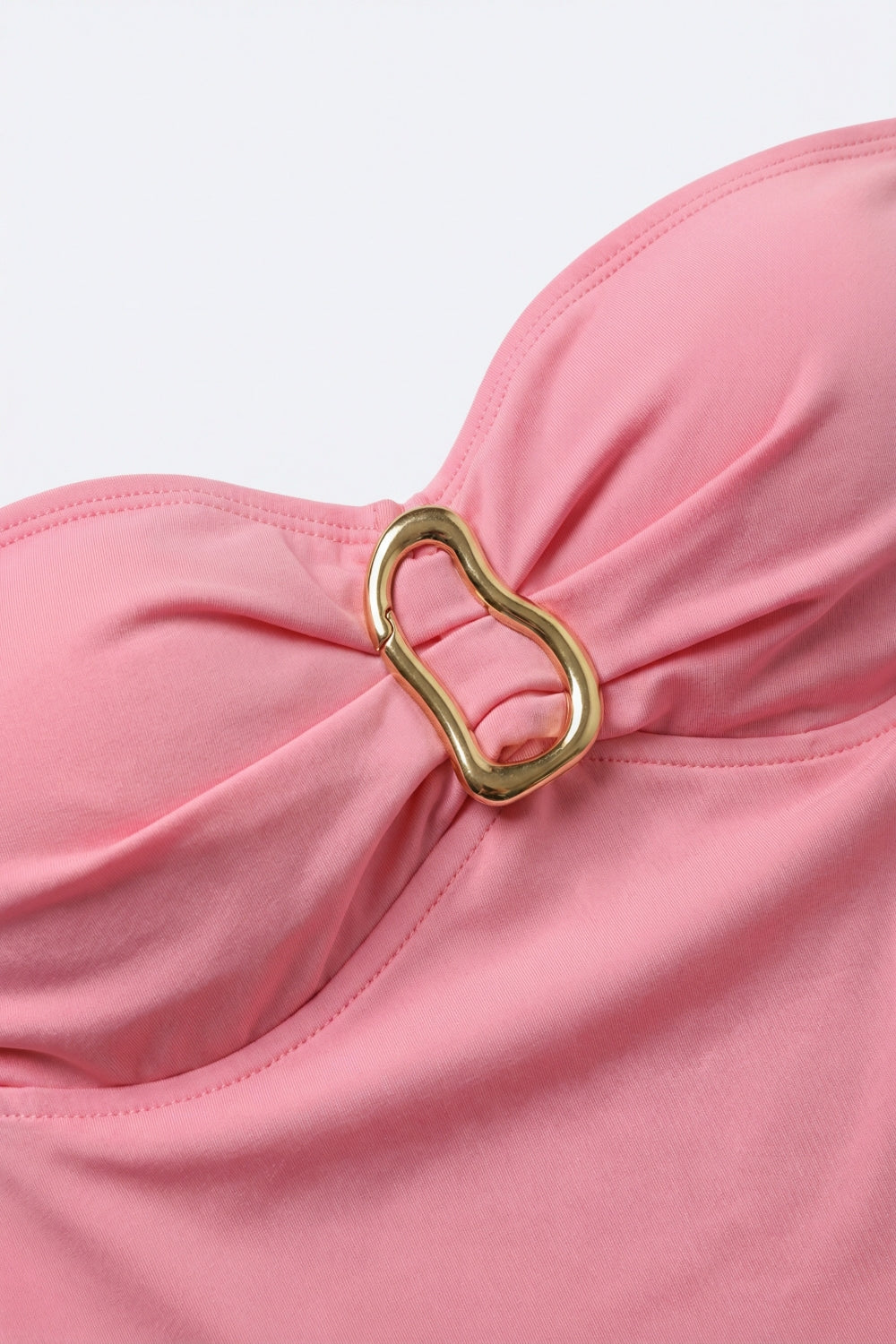 Pink Strapless Buckle Detail Bodysuit for Summer