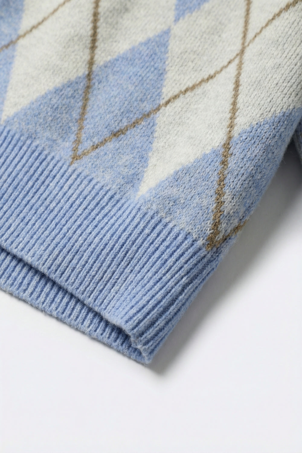 Fluffy Argyle Knit Sweater in blue with Polo Collar - jumper