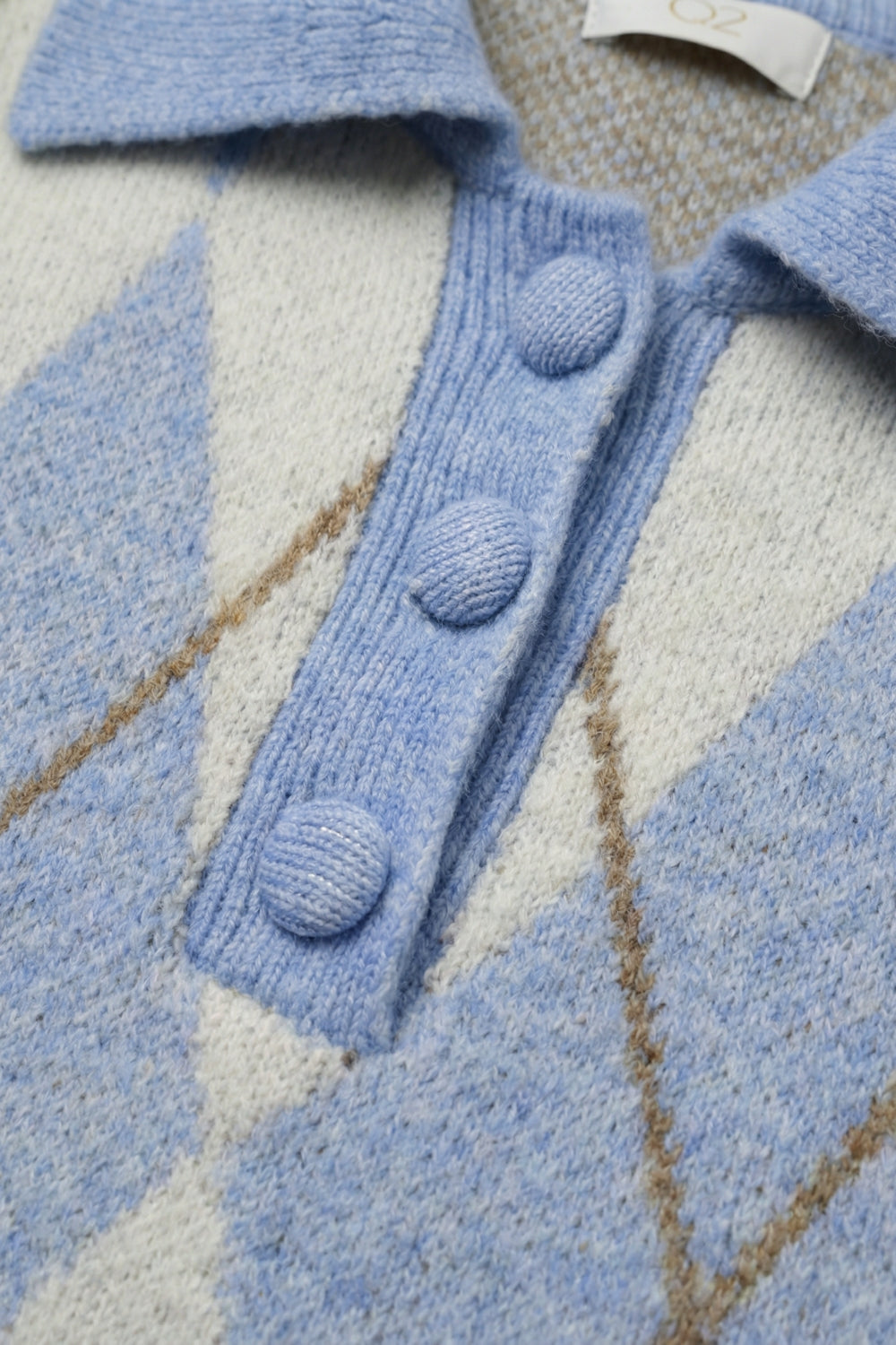 Fluffy Argyle Knit Sweater in blue with Polo Collar - jumper