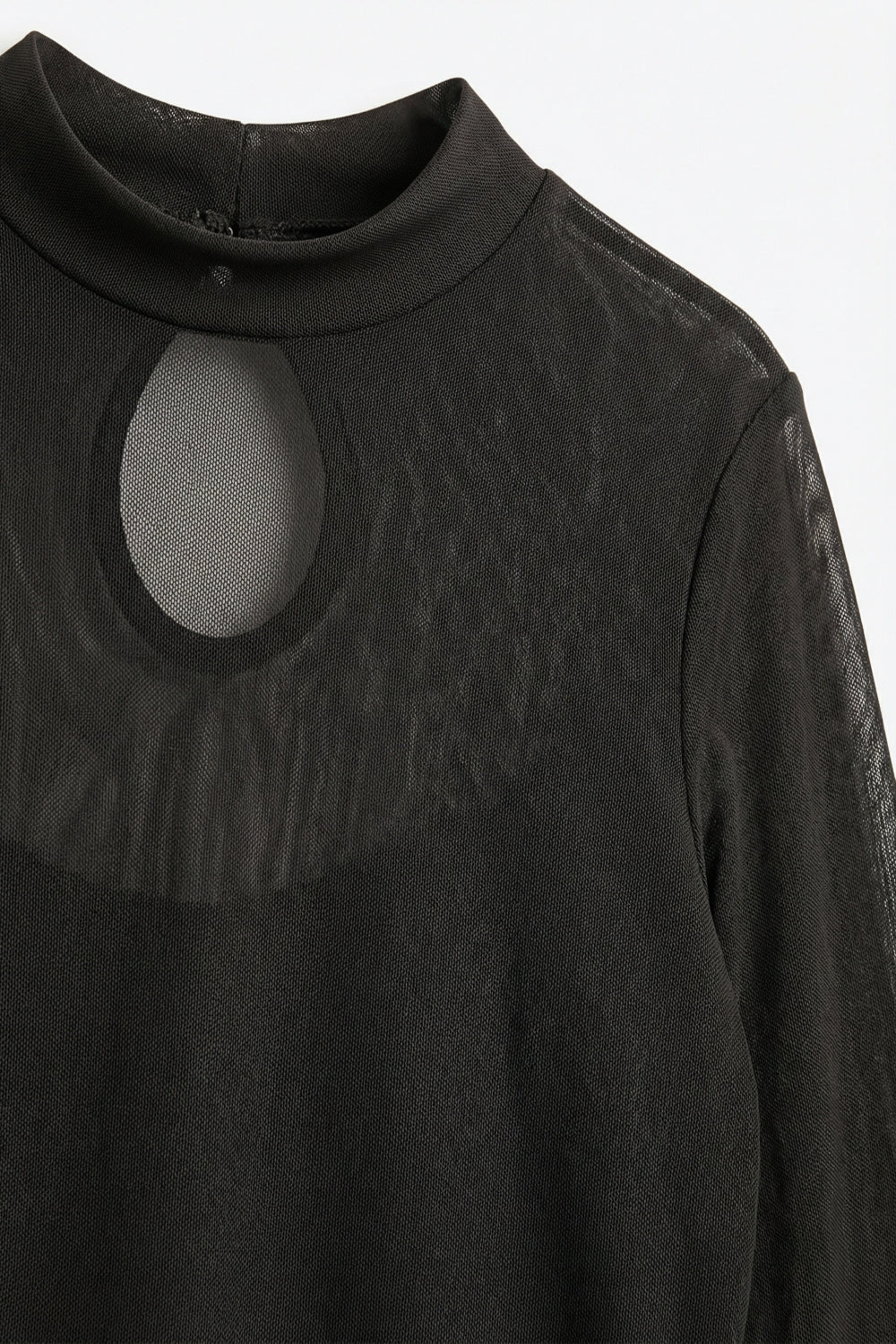 Brown Sheer Mesh Long Sleeve Mock Neck Bodysuit