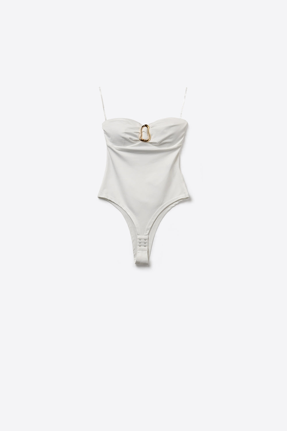 White Strapless Bodysuit with Gold Accent Detail - top