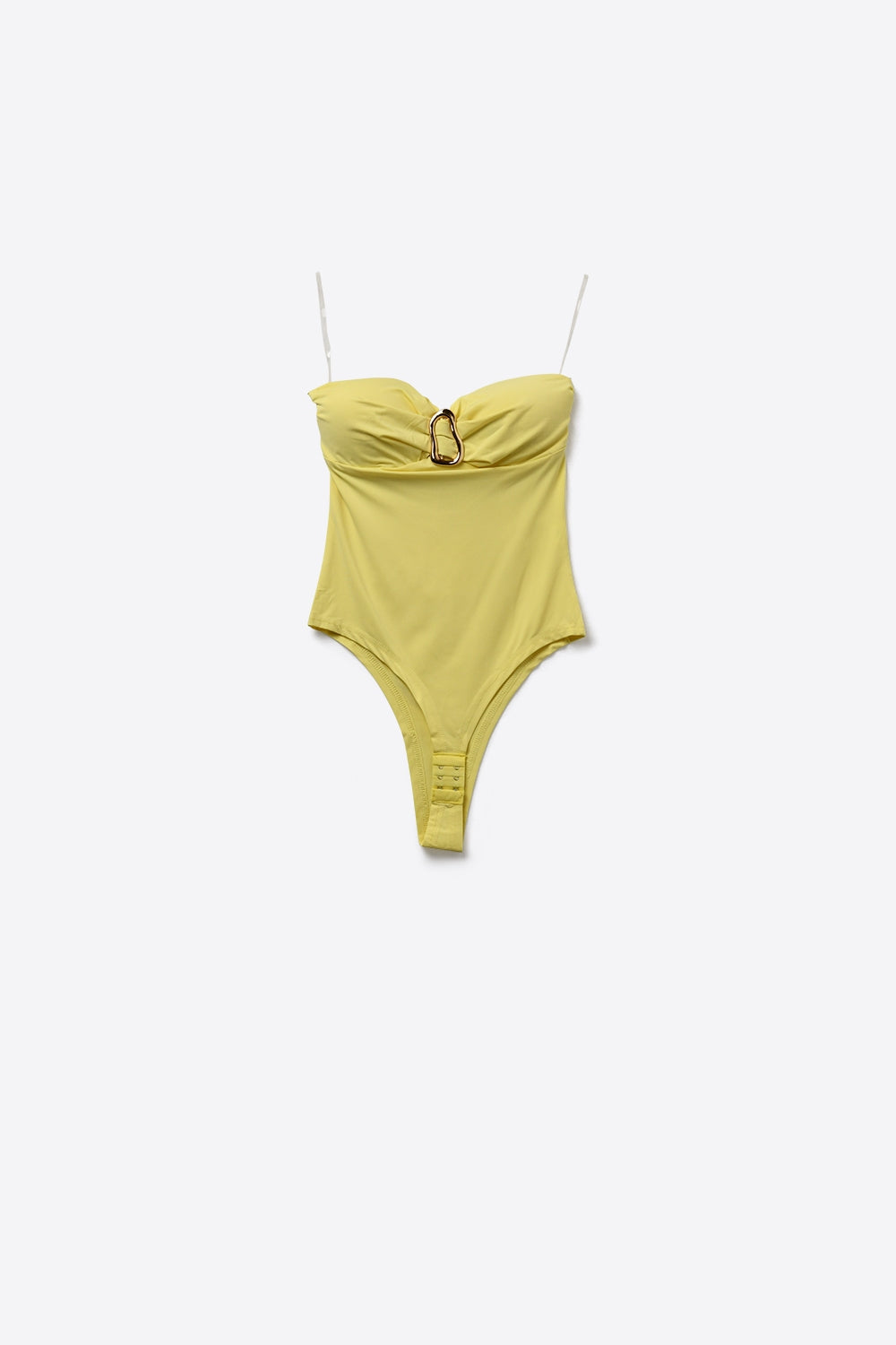 Yellow Strapless Bodysuit with Buckle Detail - top