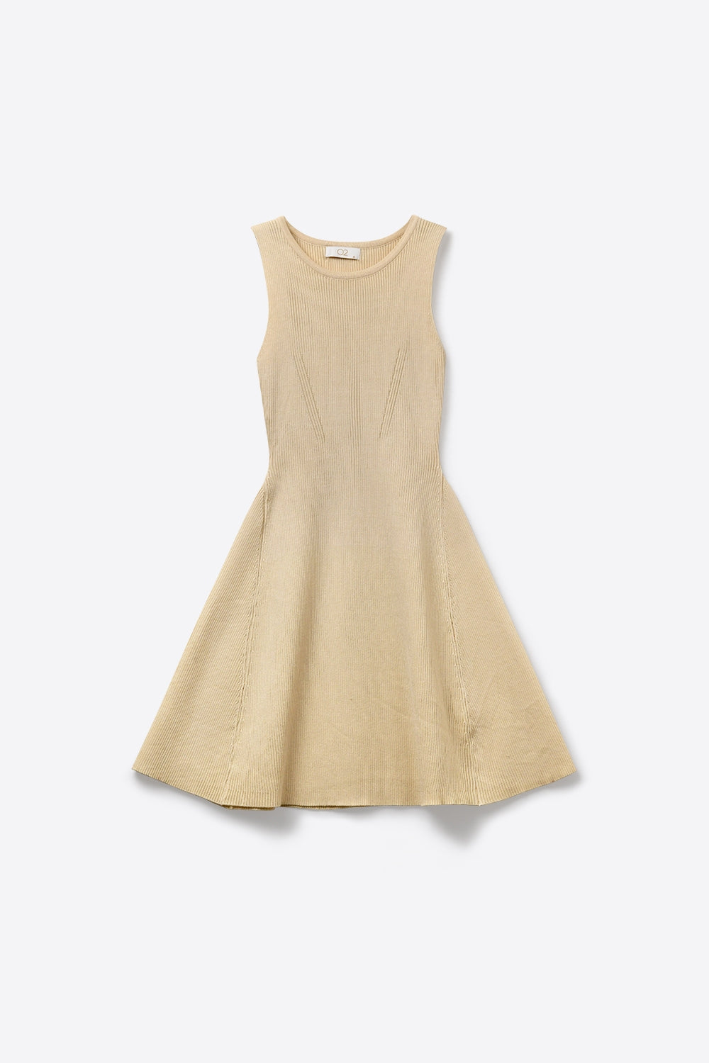 Beige Ribbed Knit Sleeveless Fit and Flare Dress - dress