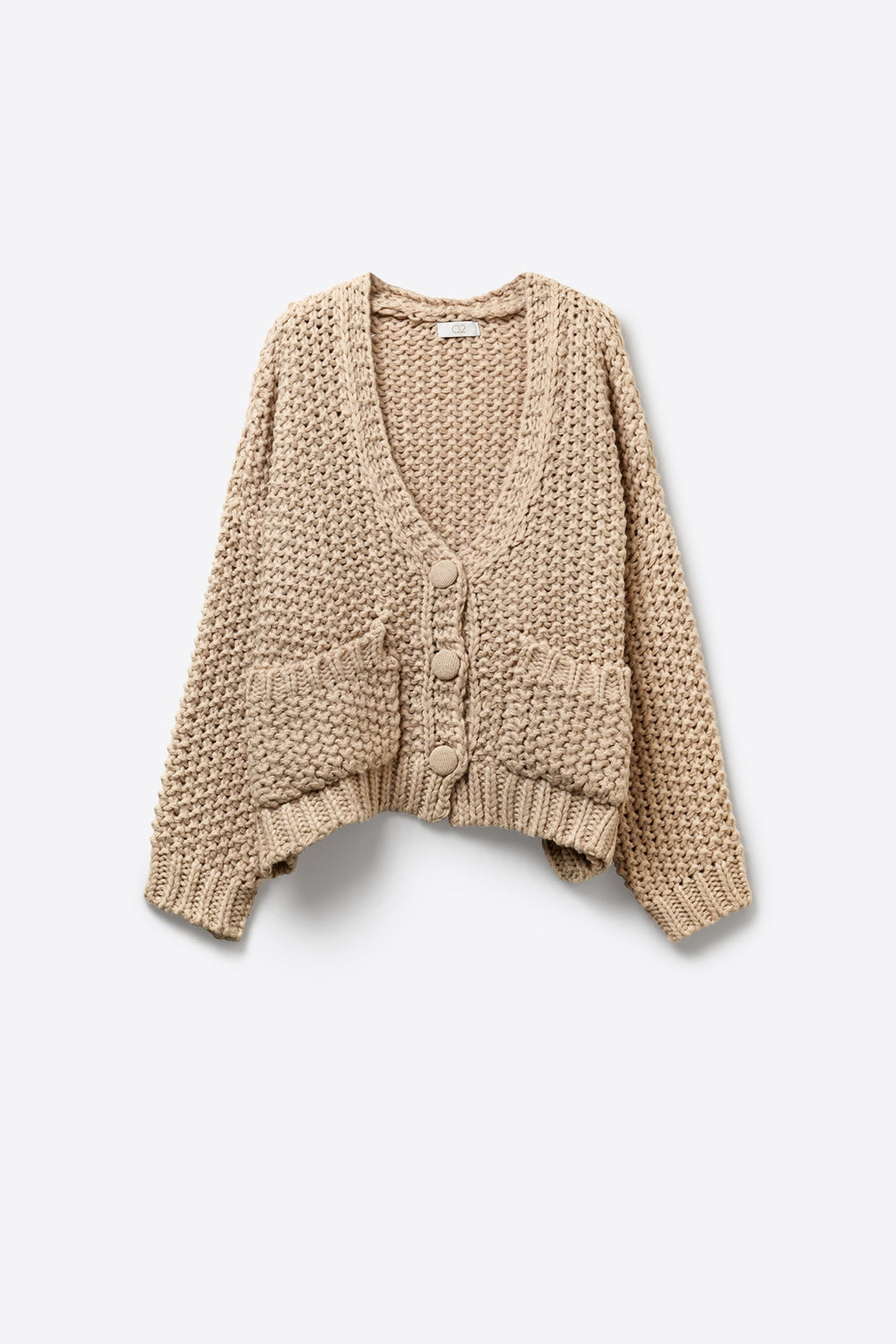 Oversized chunky knit jacket with pockets in dark beige