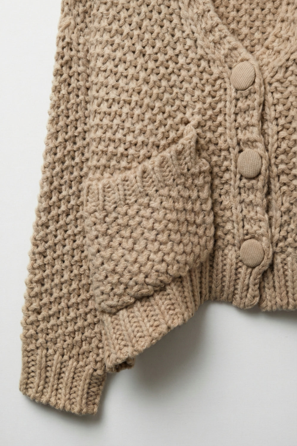 Oversized chunky knit jacket with pockets in dark beige