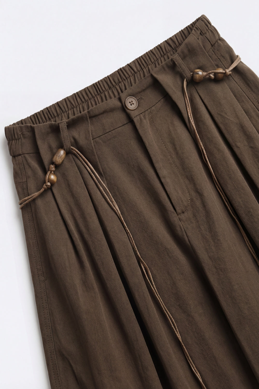 Brown Relaxed Fit Wide-Leg Drawstring Trousers - trousers