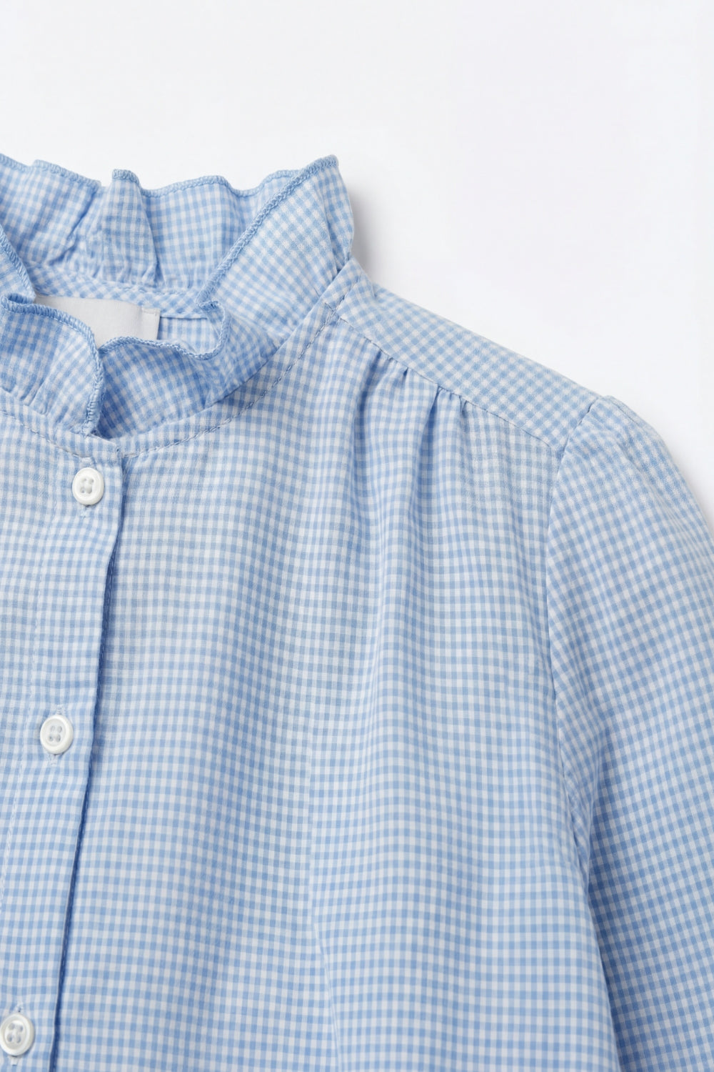 Light Blue Gingham Ruffle Collar Button-Up Shirt - Shirts