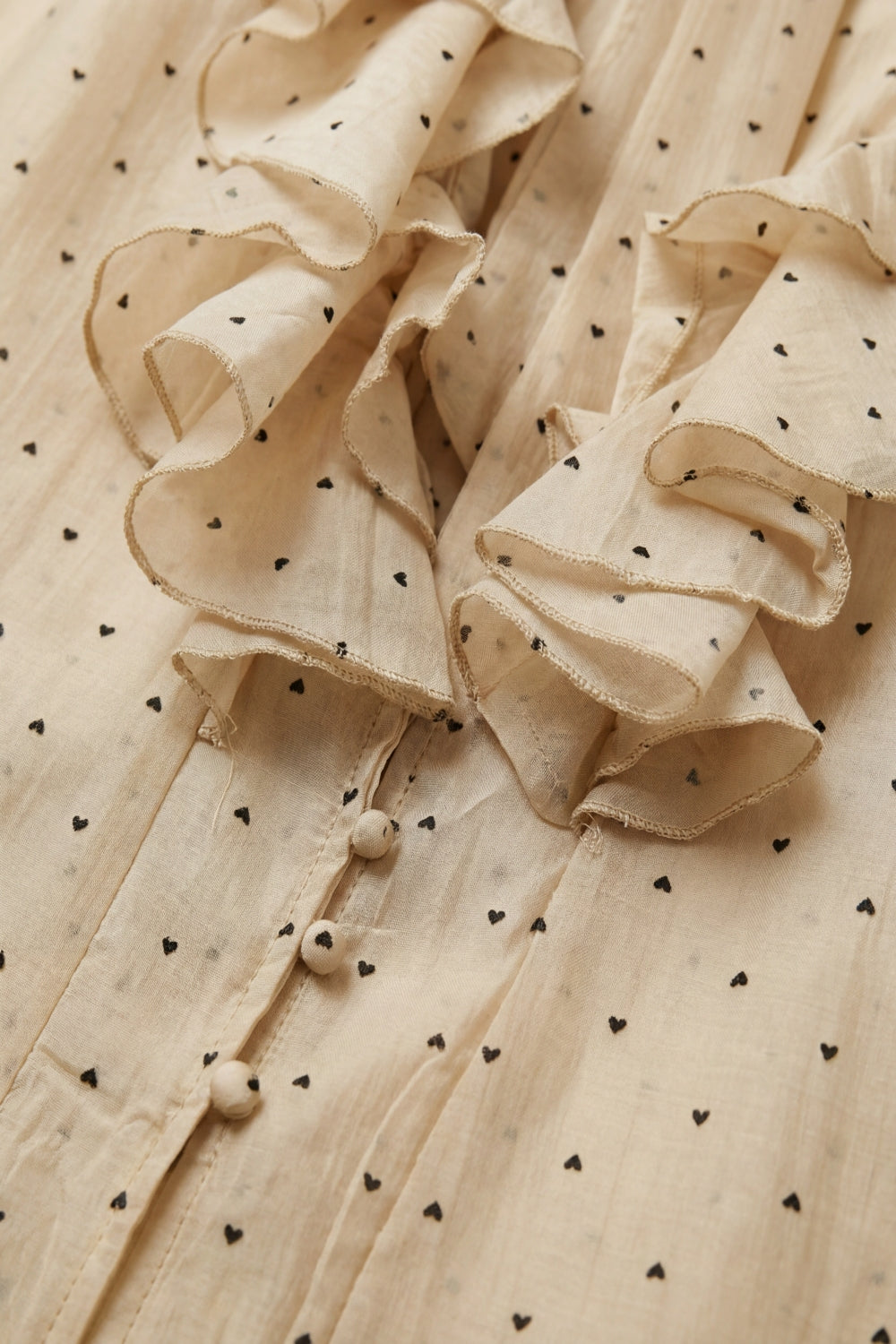 Beige Polka Dot Ruffled Tie-Neck Blouse - Shirts