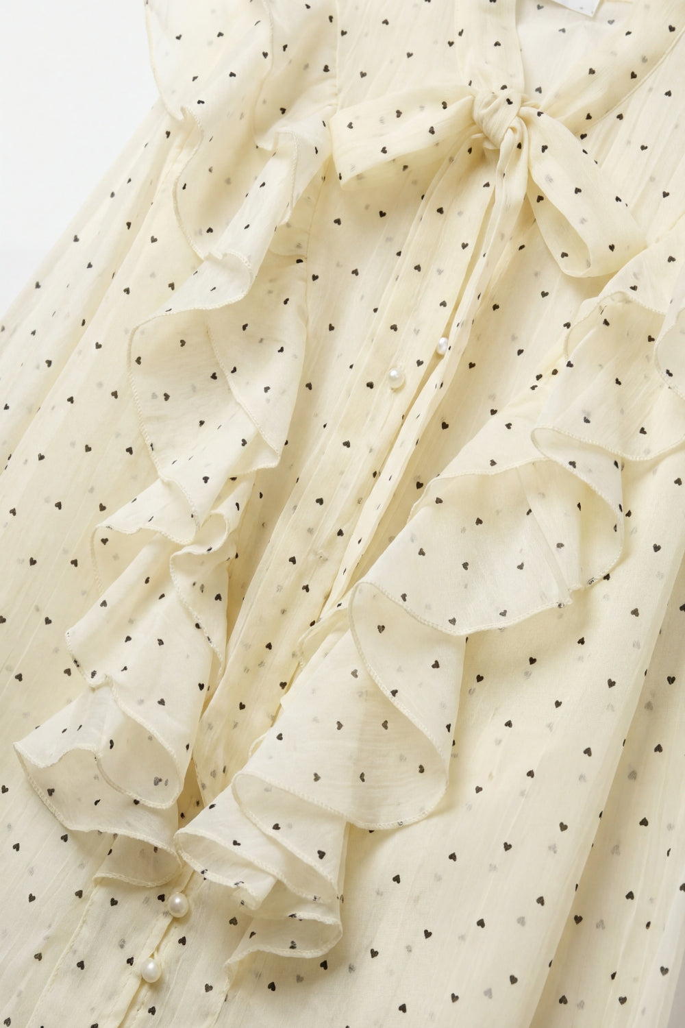 Cream Polka Dot Ruffle Front Blouse with Frilled Cuffs - Shirts