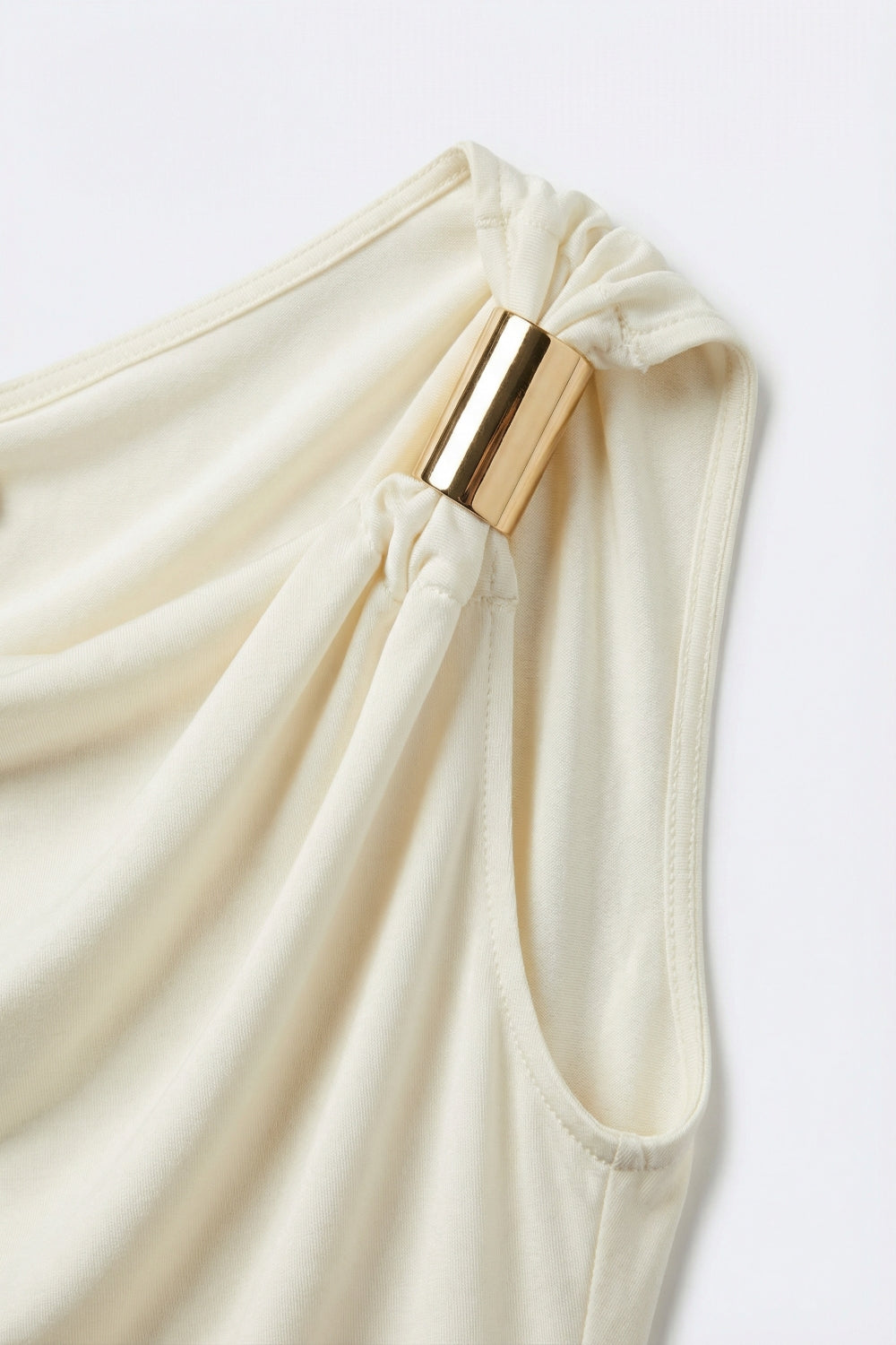 Cream one sleeve Top in elastic viscose with Gold Accent Detail