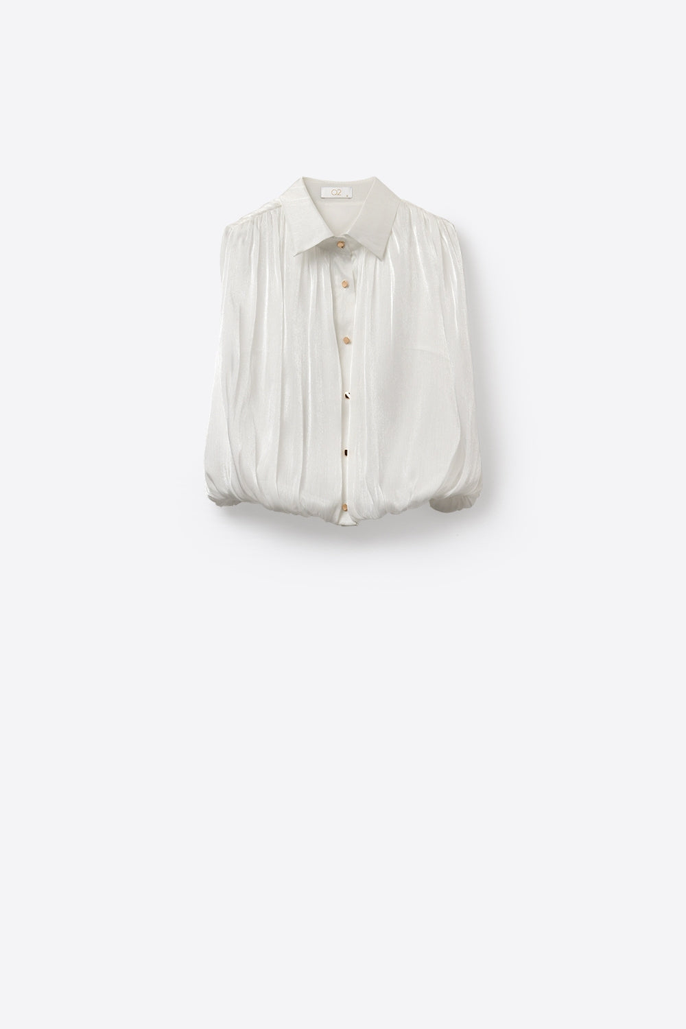 White Gathered at Hem sleeveless Blouse With Gold Buttons - Shirts