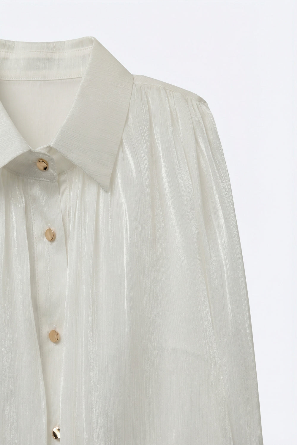 White Gathered at Hem sleeveless Blouse With Gold Buttons - Shirts