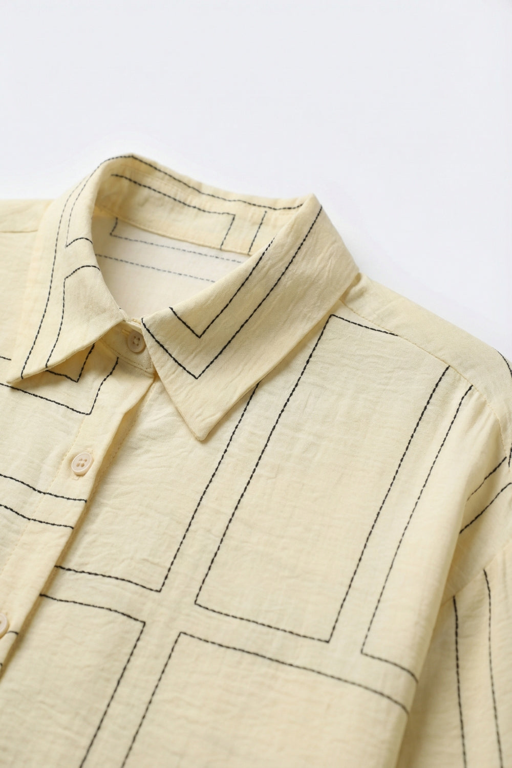 Beige Geometric Pattern Button-Down Shirt - Shirts