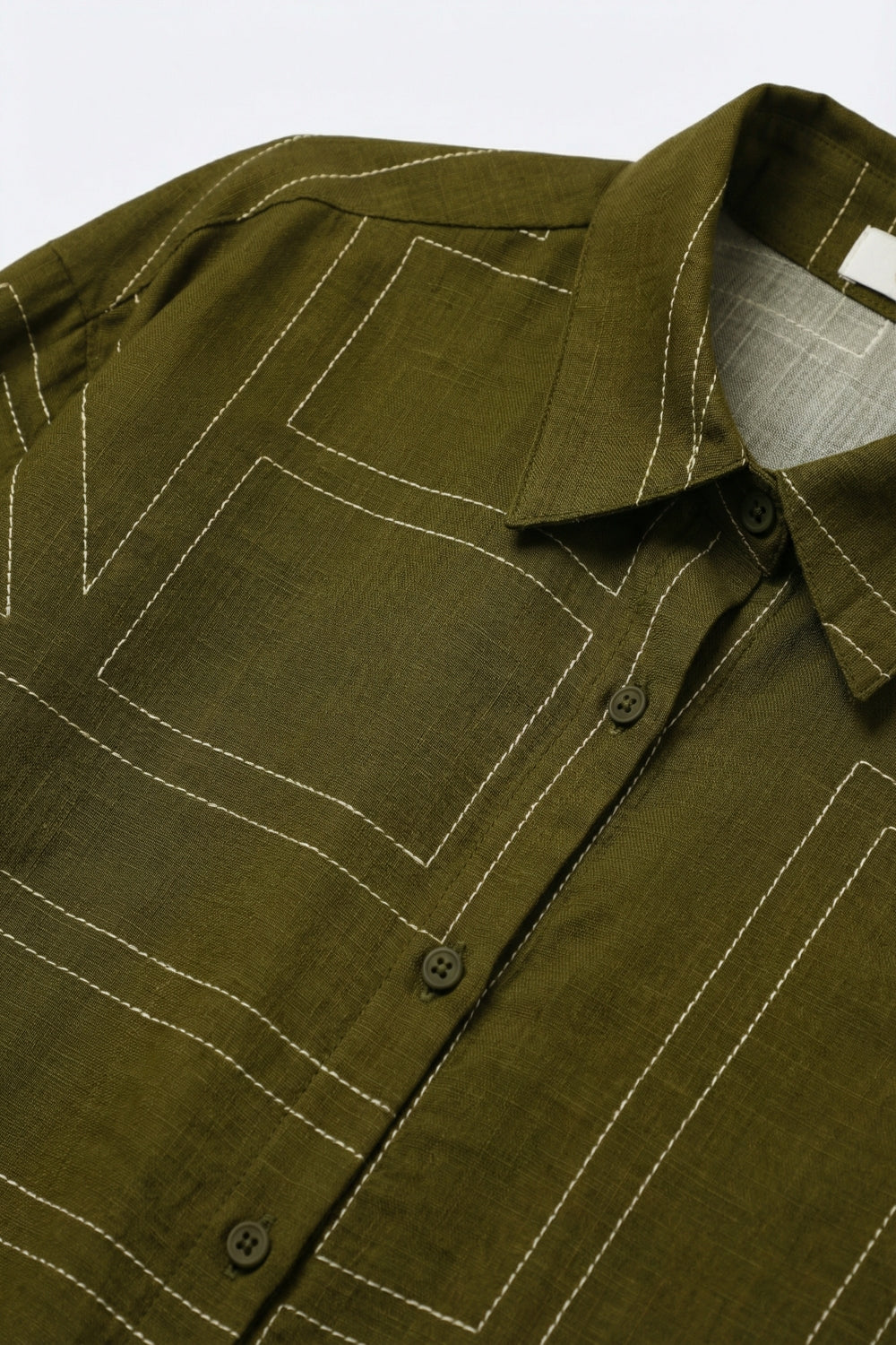 Olive Fine Fluid-Fabric Shirt with Graphic Print - Shirts