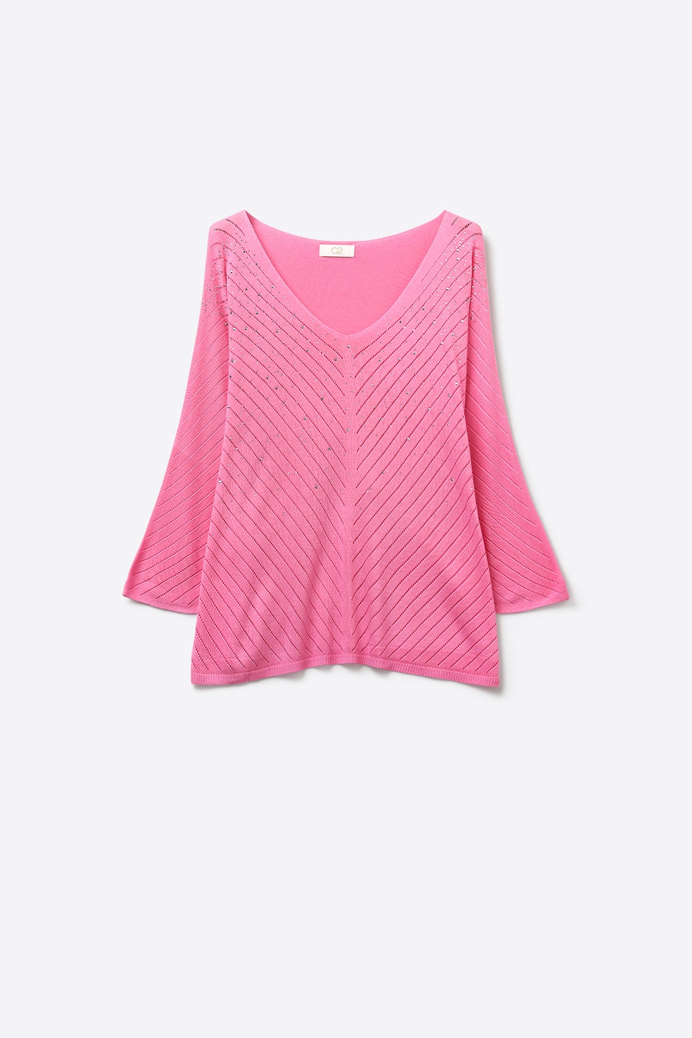Pink V-Neck Sweater with Subtle Sparkle Detail