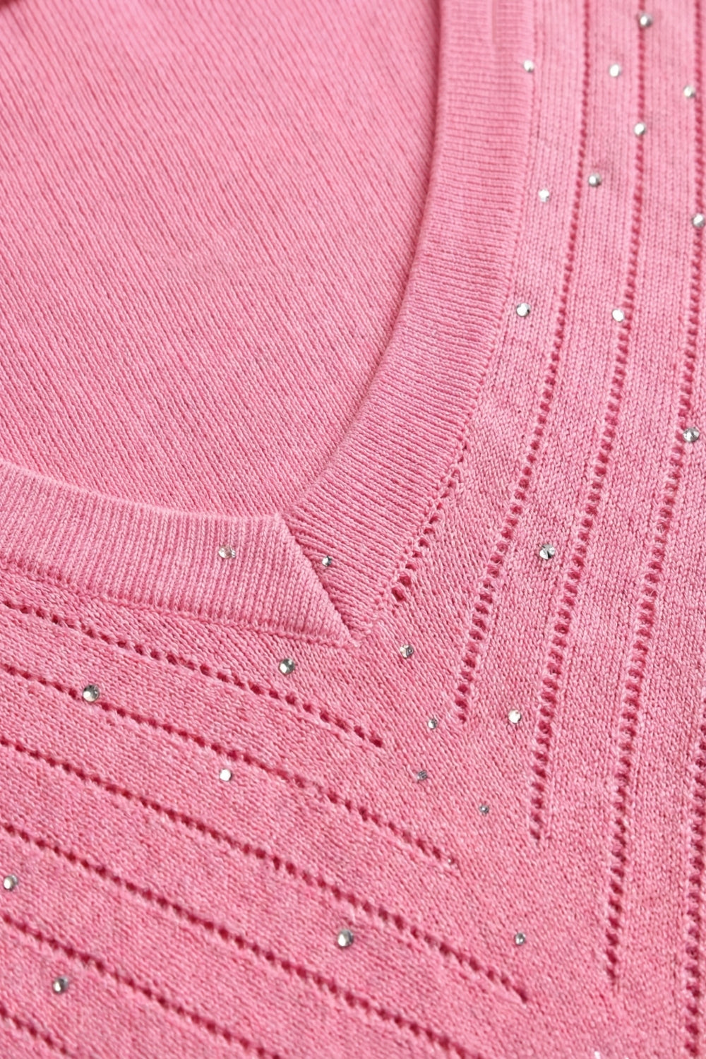 Pink V-Neck Sweater with Subtle Sparkle Detail