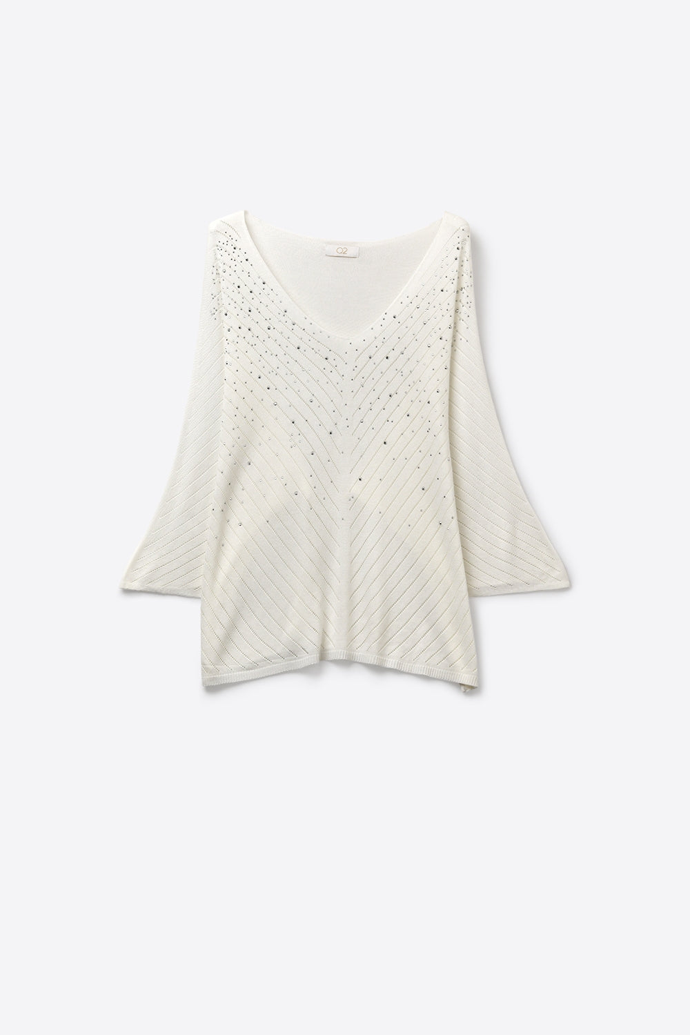White V-Neck Embellished Knit Sweater Top