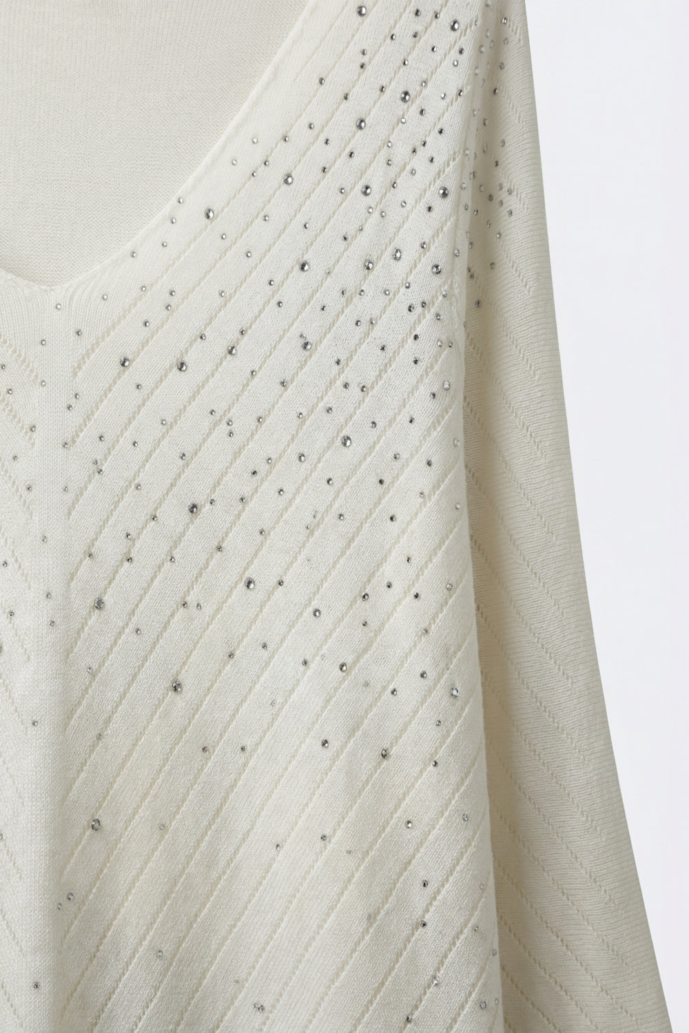White V-Neck Embellished Knit Sweater Top