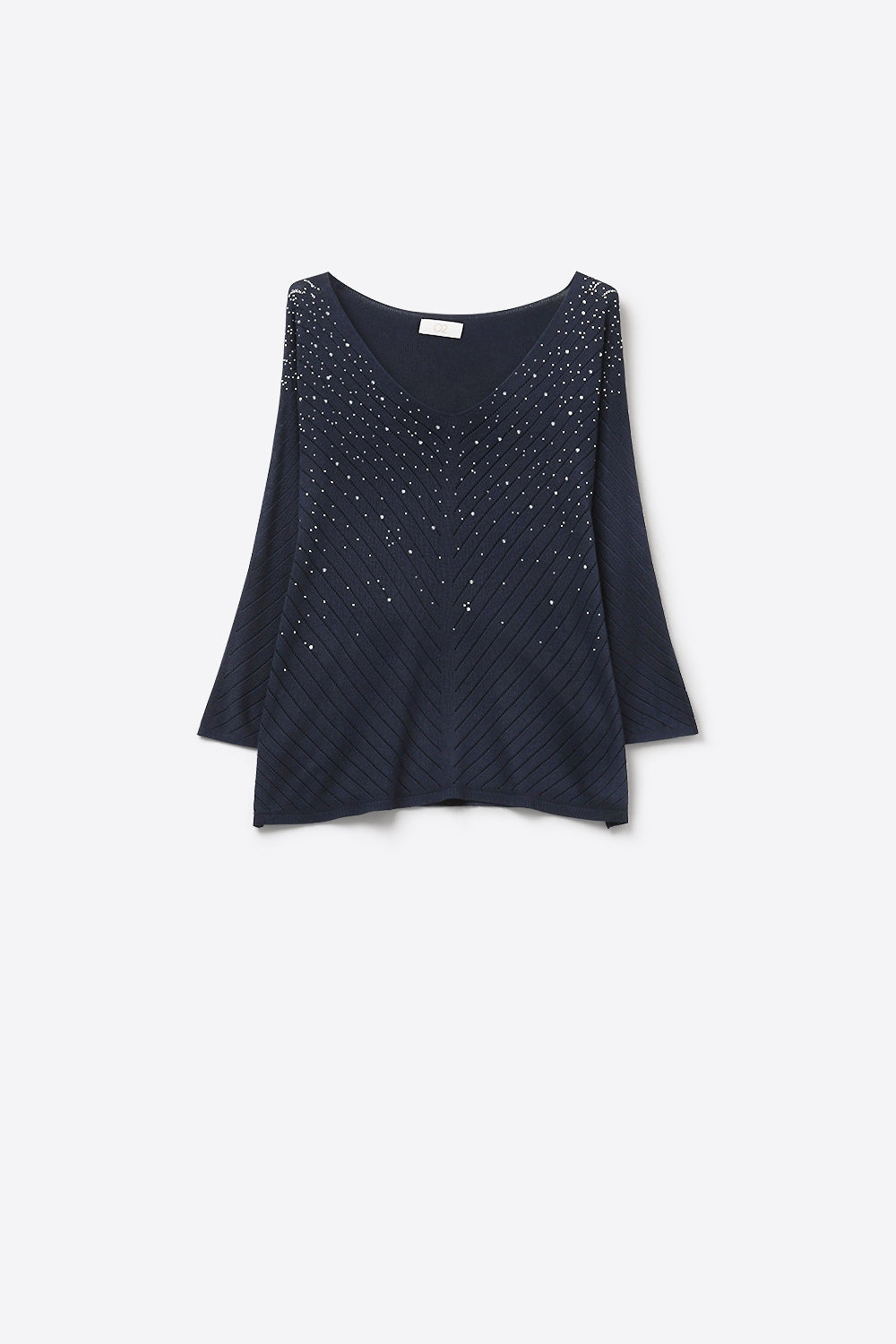 Navy V-Neck Embellished Knit Sweater Top