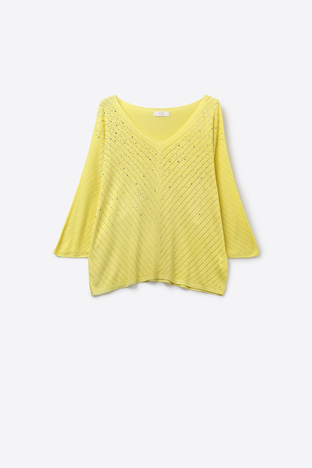 V-Neck Embellished Lightweight Knit sweater in yellow