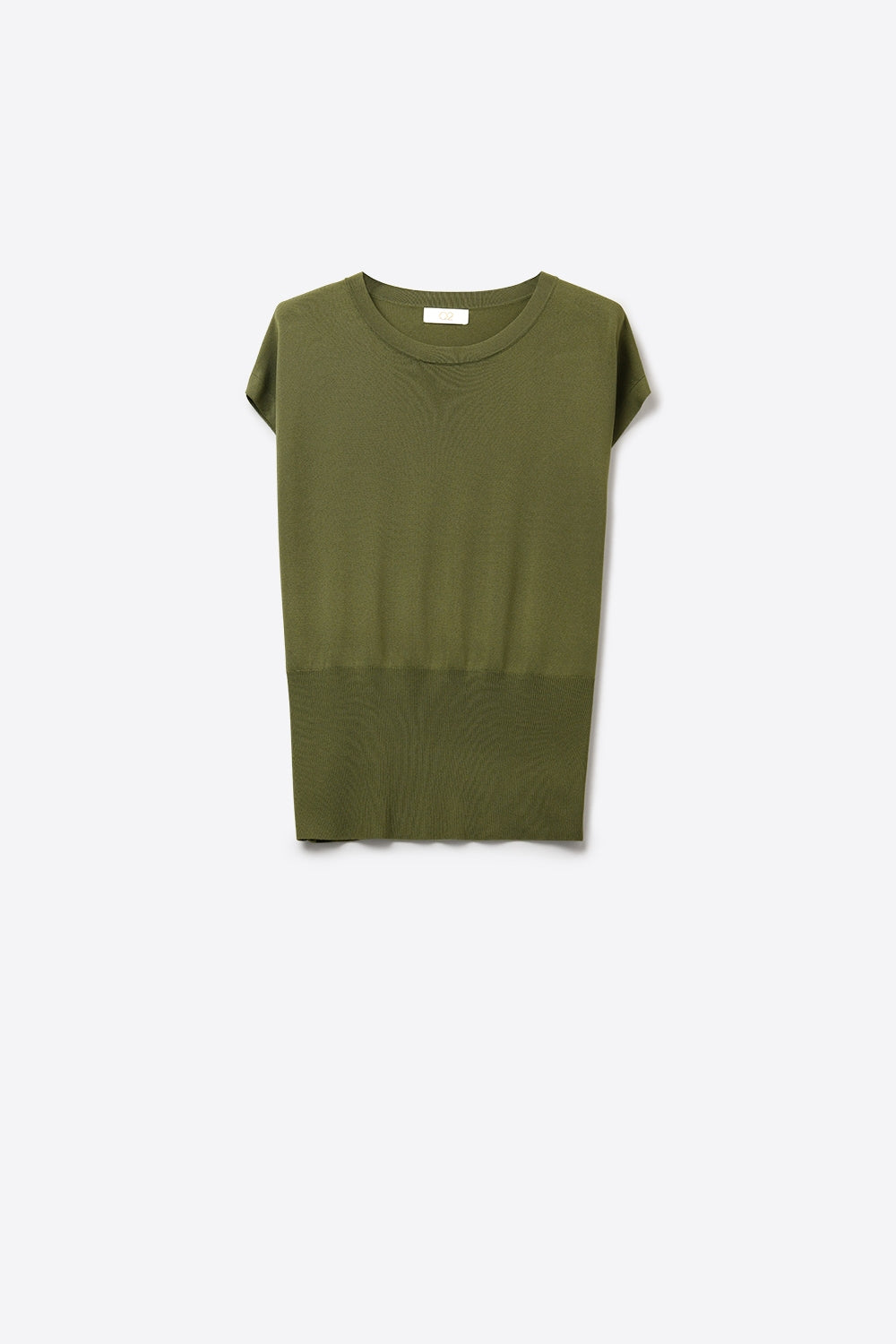 Lightweight Knit sweater with Wide Ribbed Waistband in khaki