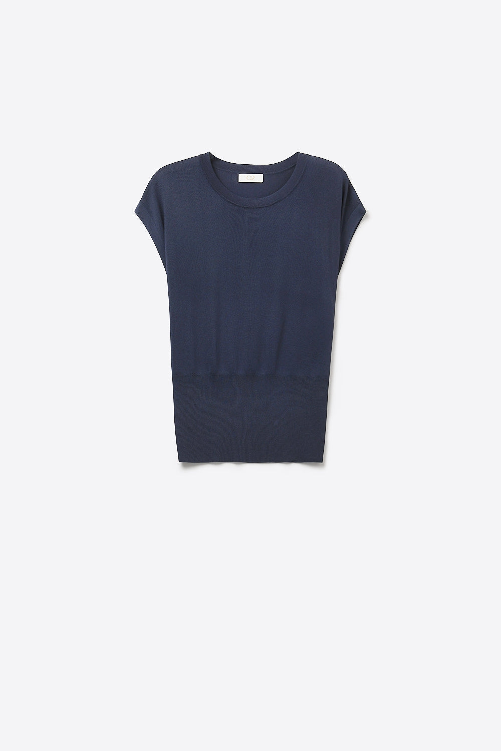Lightweight Knit sweater with Wide Ribbed Waistband in navy