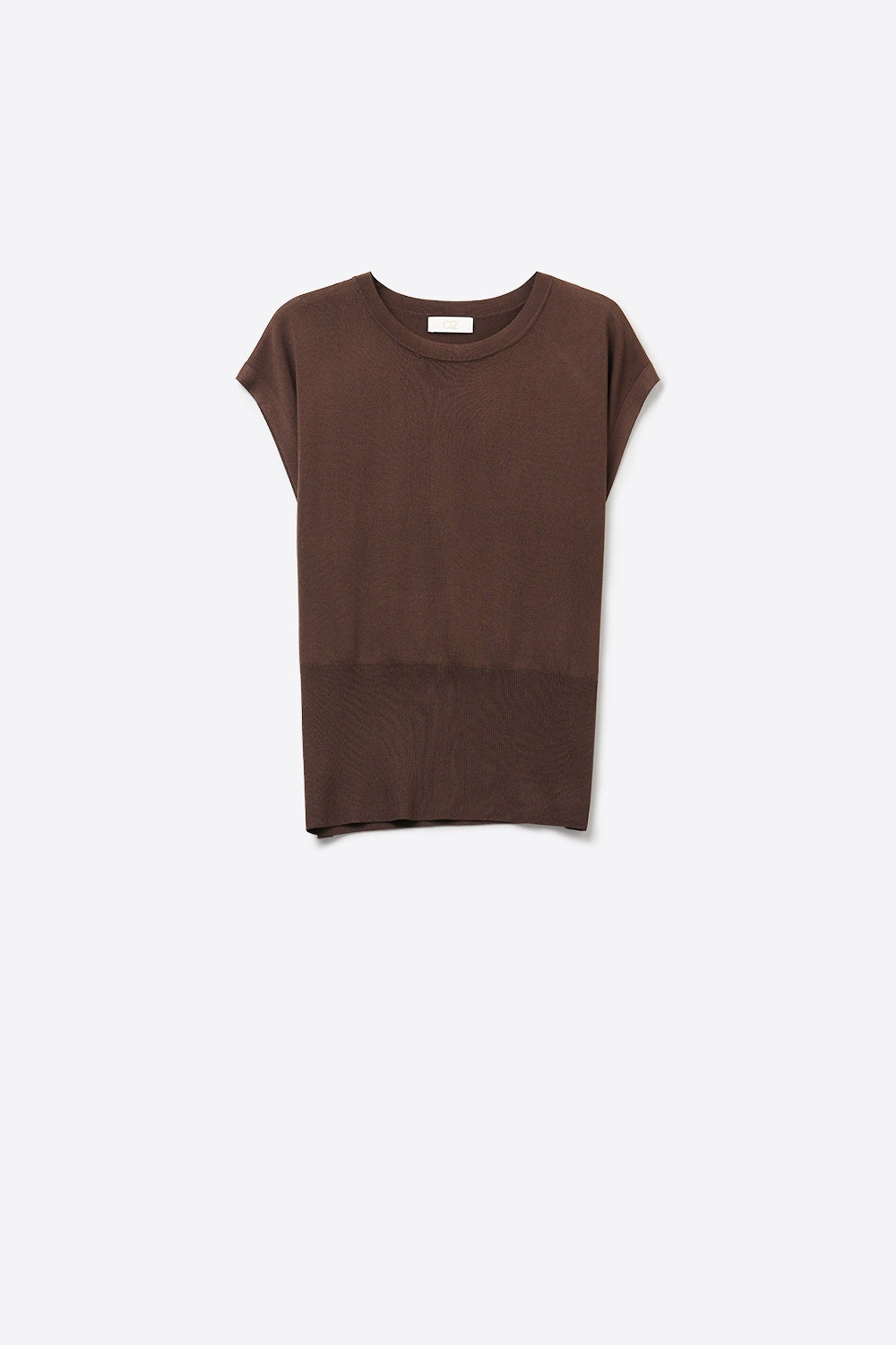 Lightweight Knit sweater with Wide Ribbed Waistband in brown