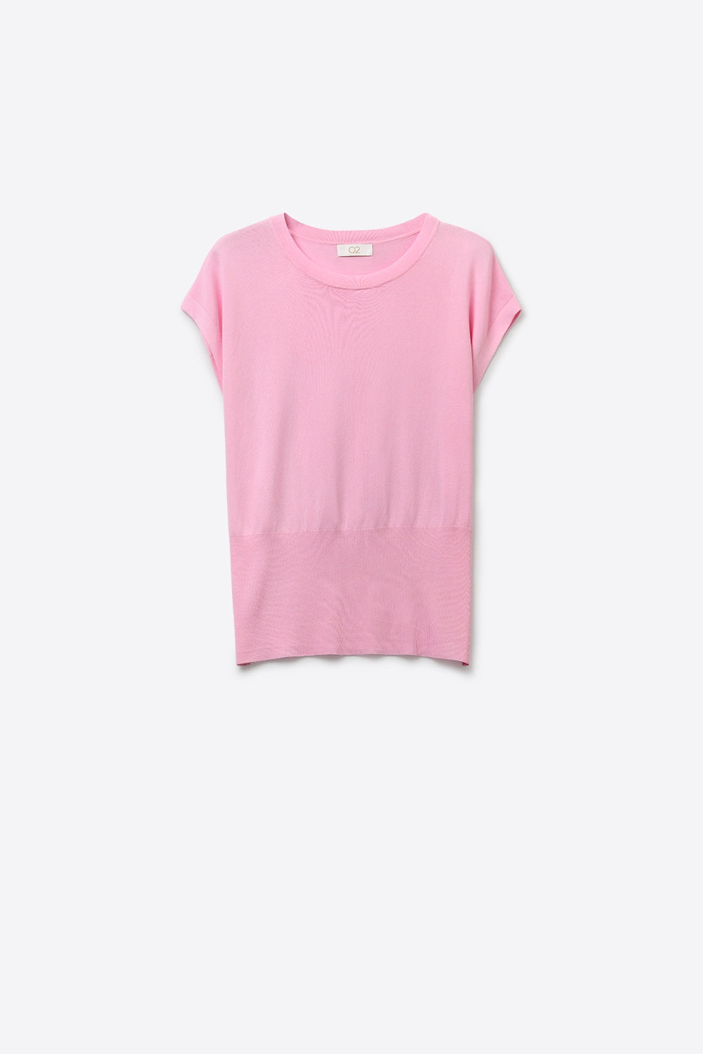 Lightweight Knit sweater with Wide Ribbed Waistband in pink